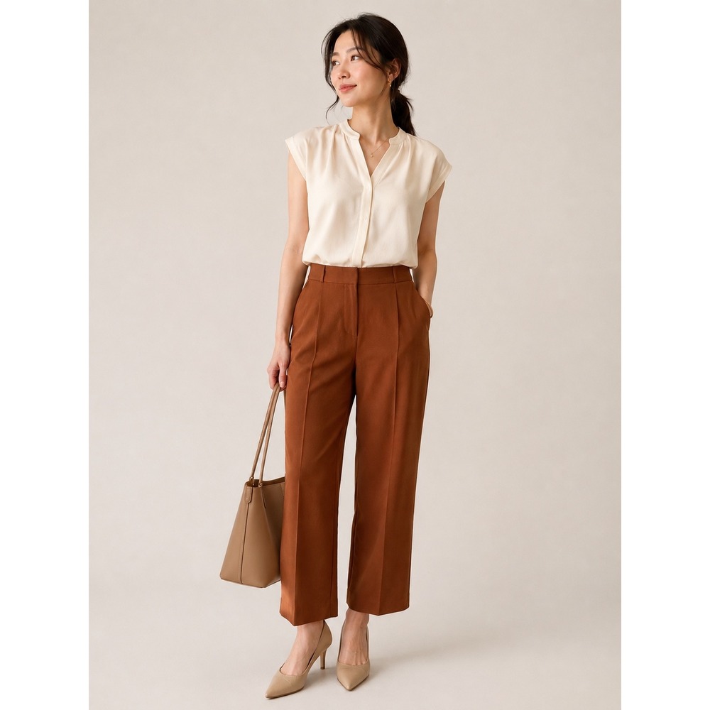 Aritzia Wilfred High Waisted Tailored Trousers Rust Brown 2